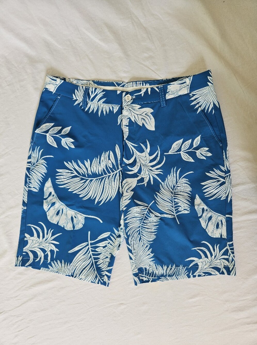 NWT Size 36 Snover Menswear Teal Blue Tropical Palm Golf Shorts Zipper Pockets